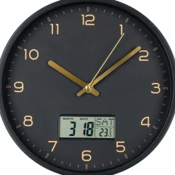 Seinäkello Amiens, ø25cm, digitaalinen näyttö, hiljainen käynti, musta - House Nordic Clearance