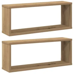 Seinäkuutiohyllyt 2 kpl käsityöläinen tammi tekninen puu (56589) - FinePRICE Discount