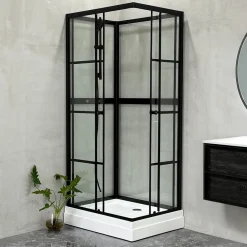 Suihkukaappi Betrakta, 70x90cm / 90x70cm, suora, kirkas lasi, musta kehys - Bathlife Clearance