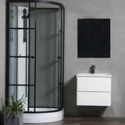 Suihkukaappi Betrakta 900x900 mm pyöreä musta kehys valkoinen suihkuseinä - Bathlife Outlet