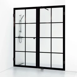 Suihkuovi ja suihkuseinä 180° Rista kahden seinän väliin 1600x2000mm musta kehys - Svedbergs Online