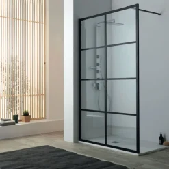 Suihkuseinä Walk In, mattamusta profiili, kaksi paneelia, eri kokoja - Lavabo New