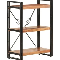 3-tasoinen kirjahylly, 60x30x80 cm, täysi akaasiapuu - FinePRICE Sale