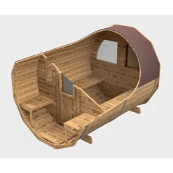 SpaDealers Tynnyrisauna vaakamalli Ø200x260cm lämpöpuu sis. puukiukaan ja savupiipun New