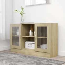 FinePRICE Vitriinikaappi sonoma-tammi 120x30,5x70 cm lastulevy Clearance