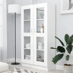 FinePRICE Vitriinikaappi valkoinen 82,5x30,5x150 cm lastulevy New